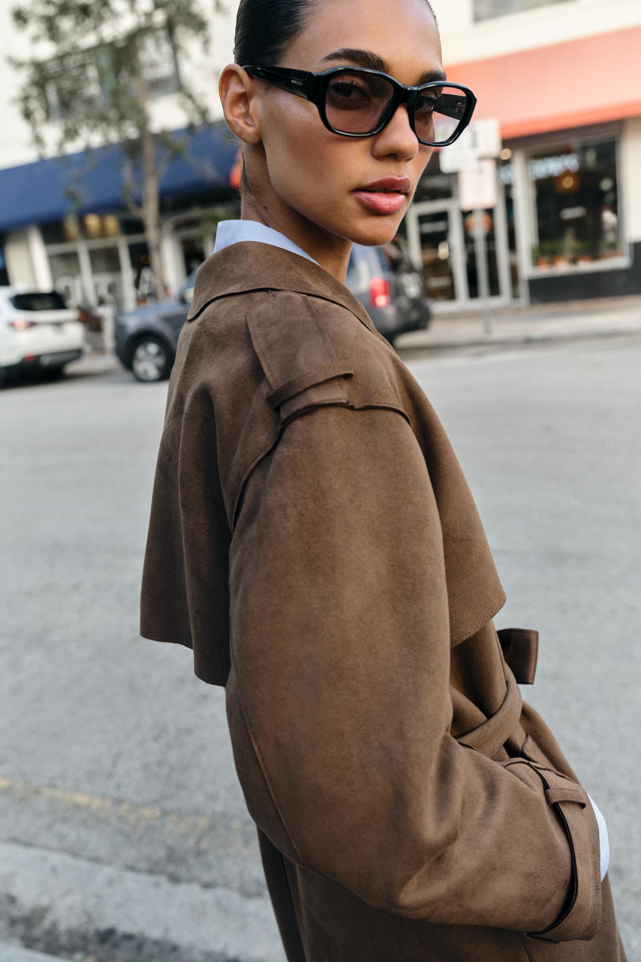LONG SUEDE EFFECT BELTED TRENCH COAT
